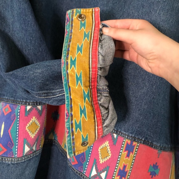 Vintage 80s 90s Julia Michaels Southwest Aztec Print Jean Jacket Size 3X - Picture 4 of 6